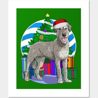 Irish Wolfhound Dog Cute Santa Christmas Gift Posters and Art